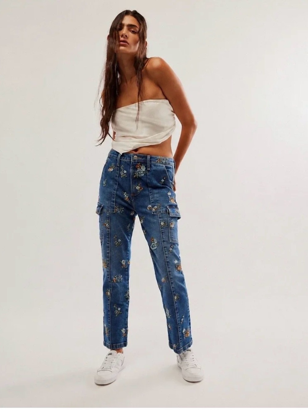 Oli & Hali Blue Embroidered Cargo Jeans - Size S